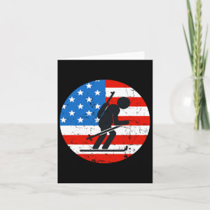 Patriotic American Flag Ski Biathlon Athlete Silho Card