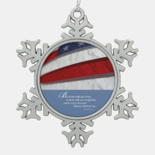 Patriotic, American Flag Snowflake Pewter Christmas Ornament