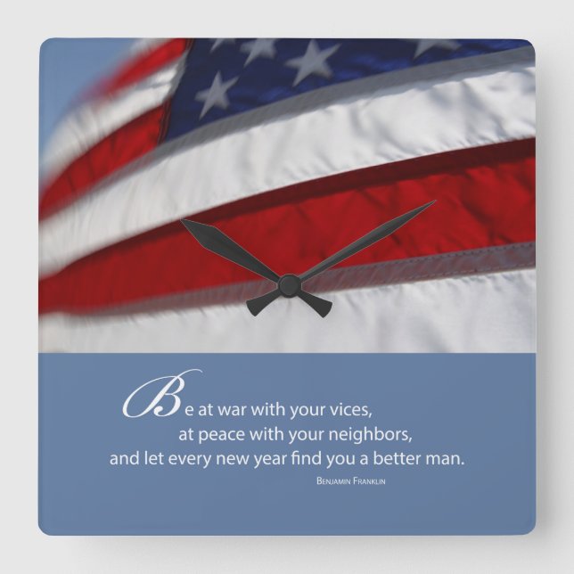 Patriotic, American Flag Square Wall Clock (Front)