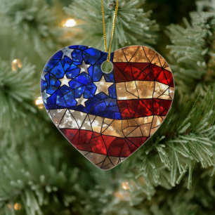 Patriotic American Flag Stained Ceramic Tree Decoration