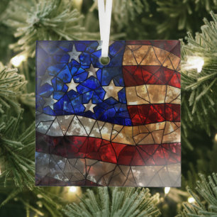 Patriotic American Flag Stained Glass Tree Decoration