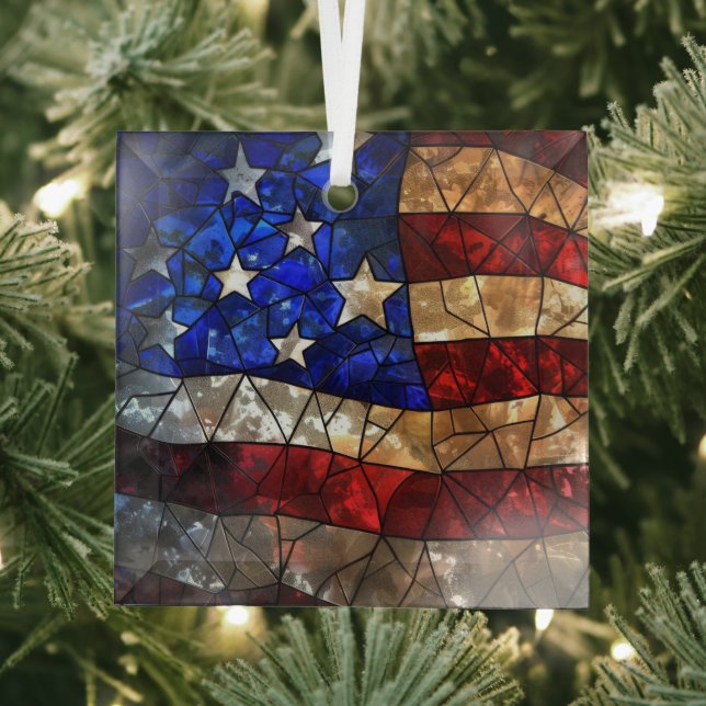 Patriotic American Flag Stained Glass Tree Decoration (Insitu)