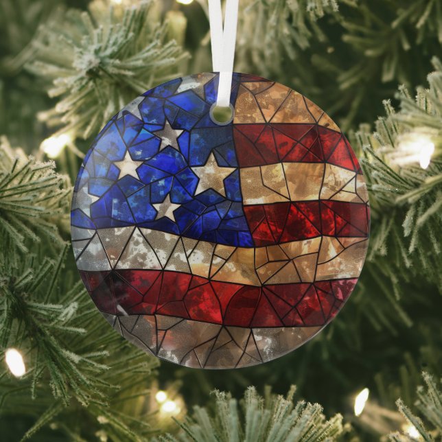 Patriotic American Flag Stained Glass Tree Decoration (Insitu)