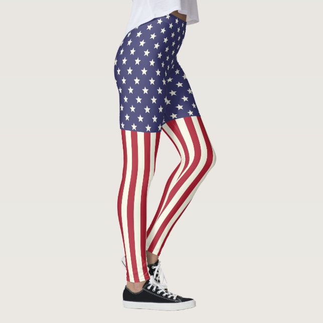 Patriotic American Flag Stars and Stripes USA Leggings (Right)
