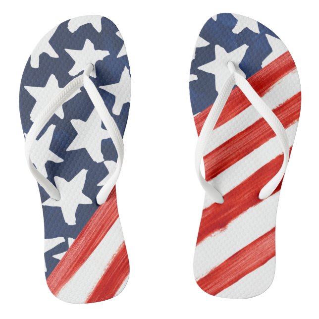 Patriotic American Flag Stars Stripes Flip Flops (Footbed)