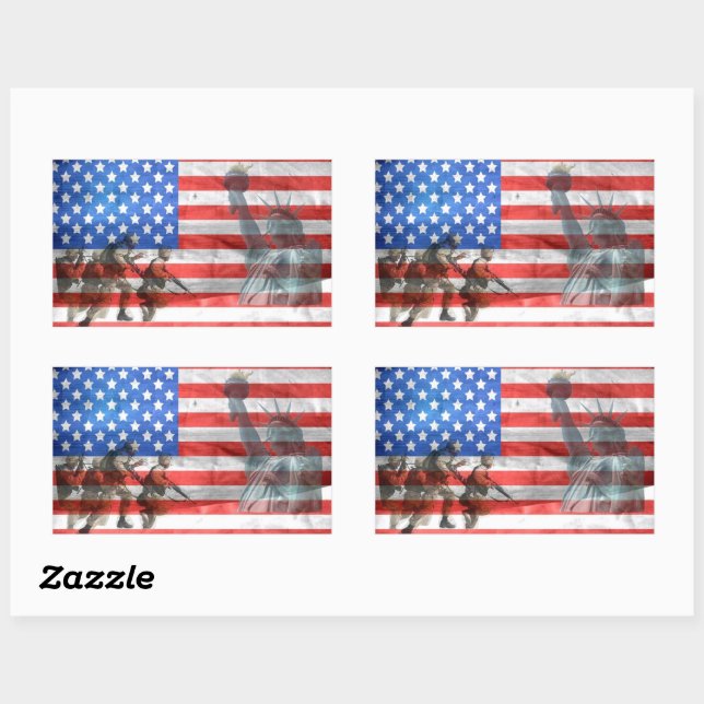 Patriotic American Flag Statue of Liberty  Rectangular Sticker (Sheet)