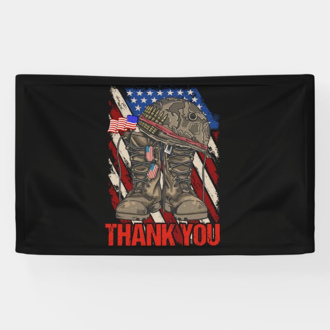 Patriotic American Flag Thank You Banner (Horizontal)