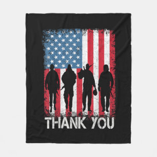 Patriotic American Flag Thank You Fleece Blanket