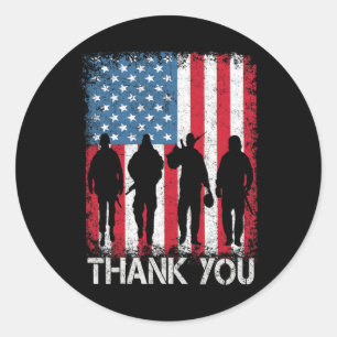 Patriotic American Flag Thank You For Men Women Ki Classic Round Sticker