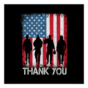 Patriotic American Flag Thank You For Poster
