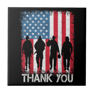 Patriotic American Flag Thank You For Tile