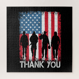 Patriotic American Flag Thank You Jigsaw Puzzle