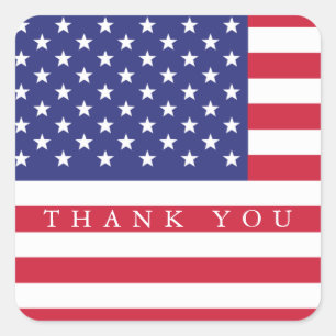 Patriotic American Flag Thank You Square Sticker