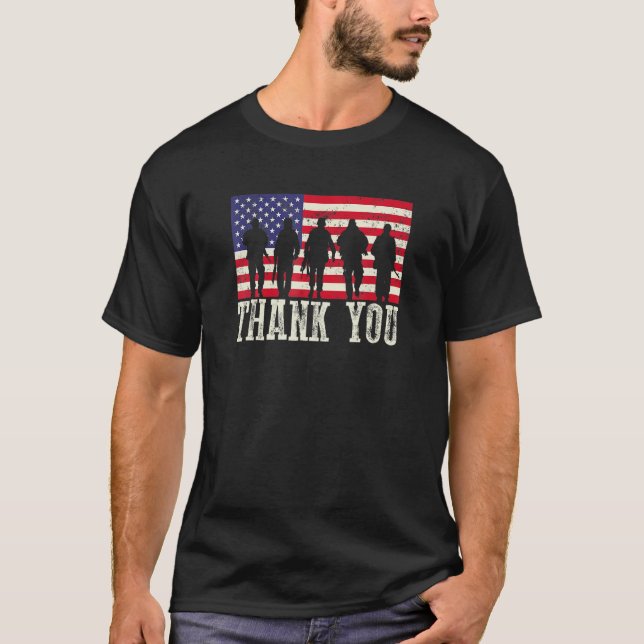 Patriotic American Flag Thank You T-Shirt (Front)