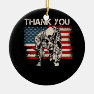 Patriotic American Flag Thank You Veteran Independ Ceramic Tree Decoration
