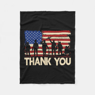 Patriotic American Flag Thank You Veterans Fleece Blanket