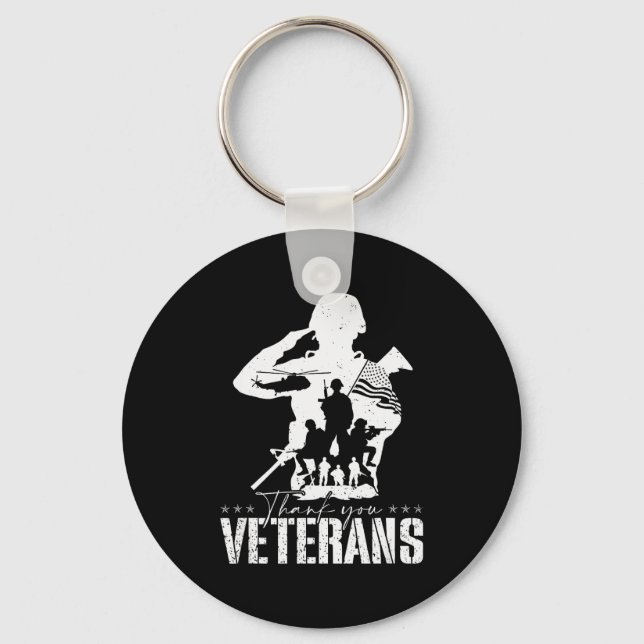 Patriotic American Flag Thank You Veterans Men Wom Key Ring (Front)