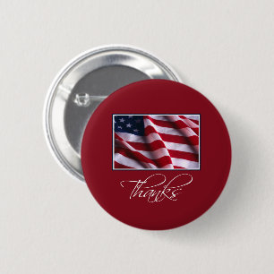 Patriotic American Flag Thanks in Red 6 Cm Round Badge