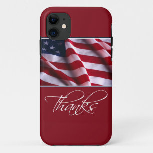 Patriotic American Flag Thanks in Red iPhone 11 Case
