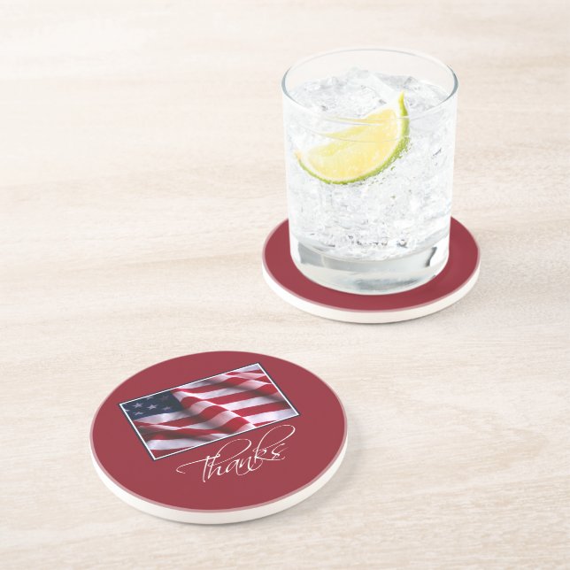 Patriotic American Flag Thanks in Red Coaster (Side)
