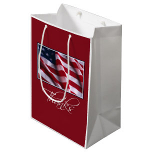 Patriotic American Flag Thanks in Red Medium Gift Bag