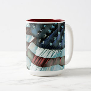 Patriotic American Flag Two-Tone Coffee Mug