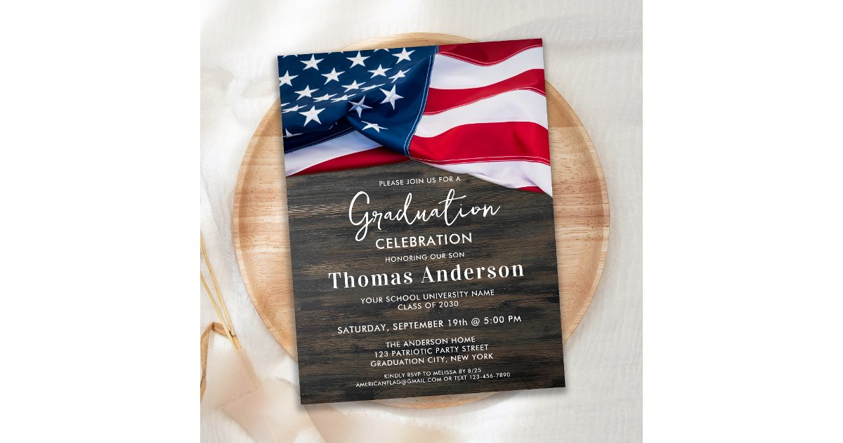 Patriotic American Flag US Military Graduation Invitation Postcard | Zazzle