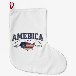 Patriotic American Flag USA Est 1776 4th of July A Large Christmas Stocking