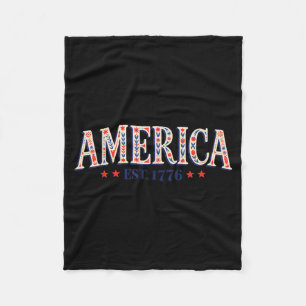 Patriotic American Flag USA Est 1776 4th of July Fleece Blanket
