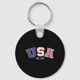 Patriotic American Flag USA Est 1776 4th of July Key Ring