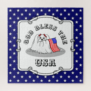 Patriotic American Flag USA Maltese Dog - Cute Jigsaw Puzzle