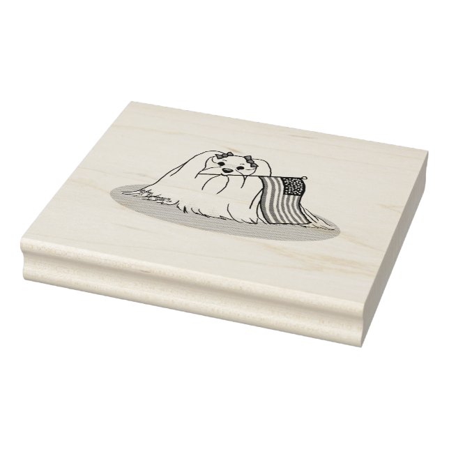 Patriotic American Flag USA Maltese Dog - Cute Rubber Stamp (Stamp)