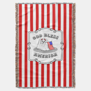 Patriotic American Flag USA Maltese Dog - Cute Throw Blanket