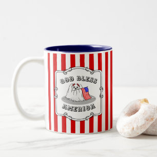 Patriotic American Flag USA Maltese Dog - Cute Two-Tone Coffee Mug