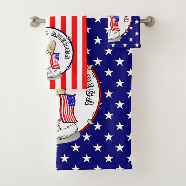 Patriotic American Flag USA Papillon (lemon) Cute Bath Towel Set (Insitu)