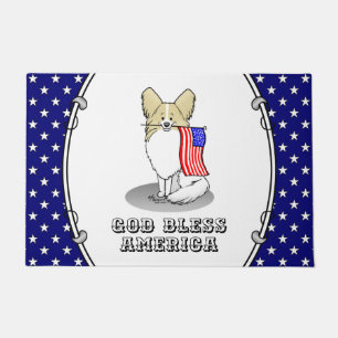 Patriotic American Flag USA Papillon (lemon) Cute Doormat