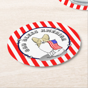 Patriotic American Flag USA Papillon (lemon) Cute Round Paper Coaster