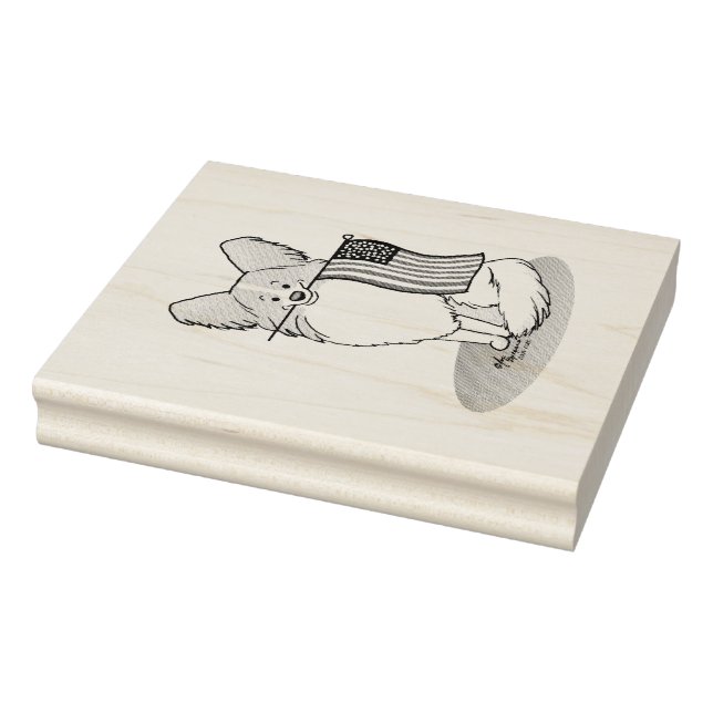 Patriotic American Flag USA Papillon (lemon) Cute Rubber Stamp (Stamp)