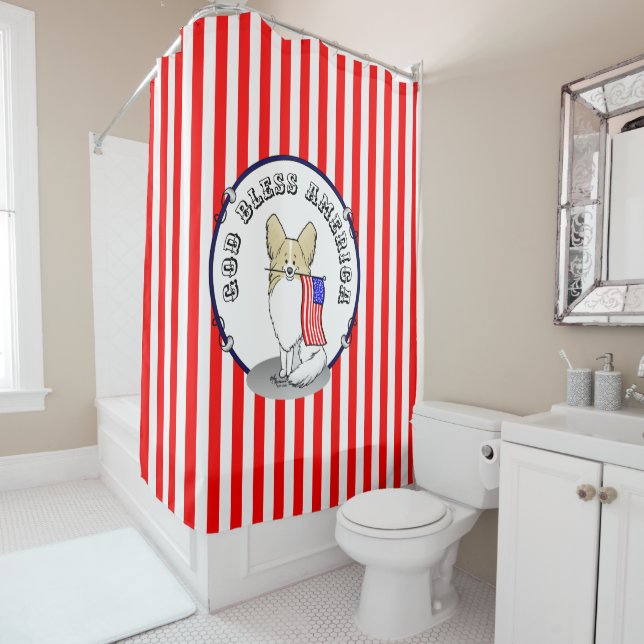 Patriotic American Flag USA Papillon (lemon) Cute Shower Curtain (In Situ)