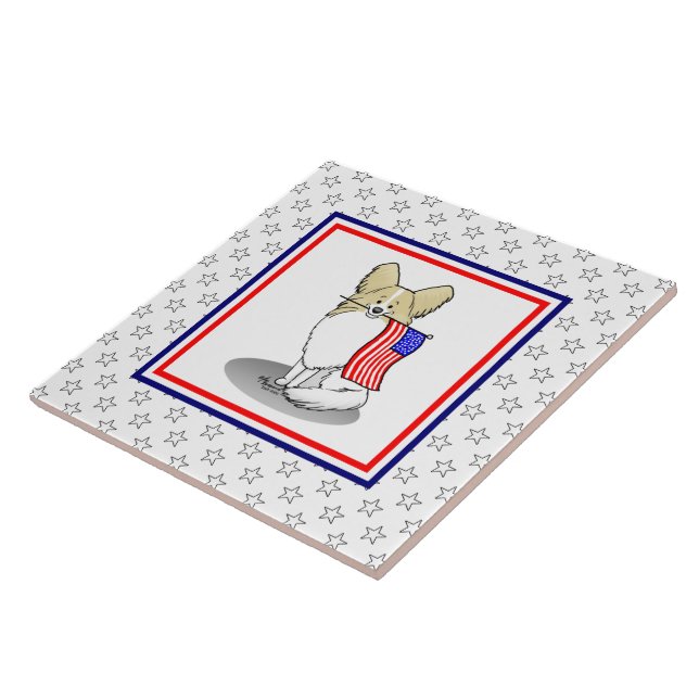 Patriotic American Flag USA Papillon (lemon) Cute Tile (Side)