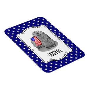 Patriotic American Flag USA Puli Dog (gray) Cute Magnet