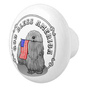 Patriotic American Flag USA Puli Dog (grey) Cute Ceramic Knob