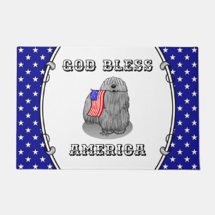 Patriotic American Flag USA Puli Dog (grey) Cute Doormat