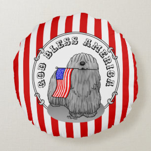 Patriotic American Flag USA Puli Dog (grey) Cute Round Cushion