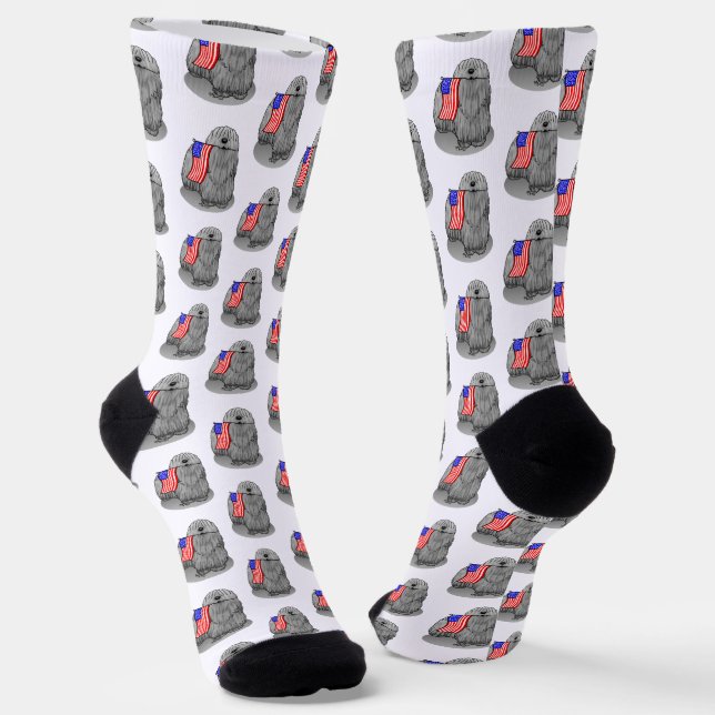 Patriotic American Flag USA Puli Dog (grey) Cute Socks (Angled)