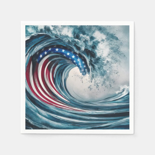 Patriotic American Flag Wave Napkin (Front)