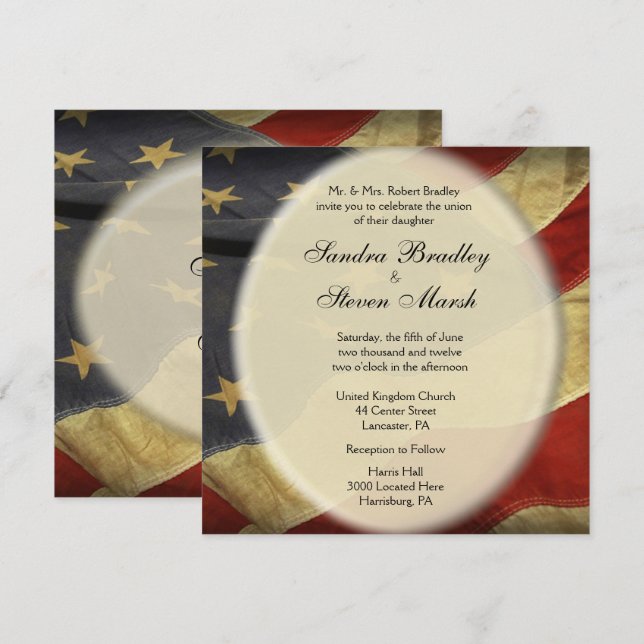 Patriotic American Flag Wedding Invitation (Front/Back)