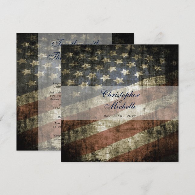Patriotic American Flag Wedding Invitation w/ RSVP (Front/Back)