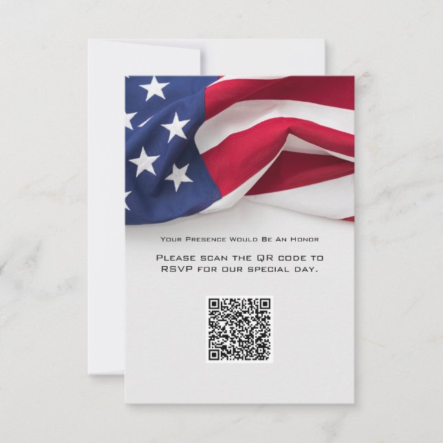 PATRIOTIC American Flag Wedding QR code Reply Card (Front)