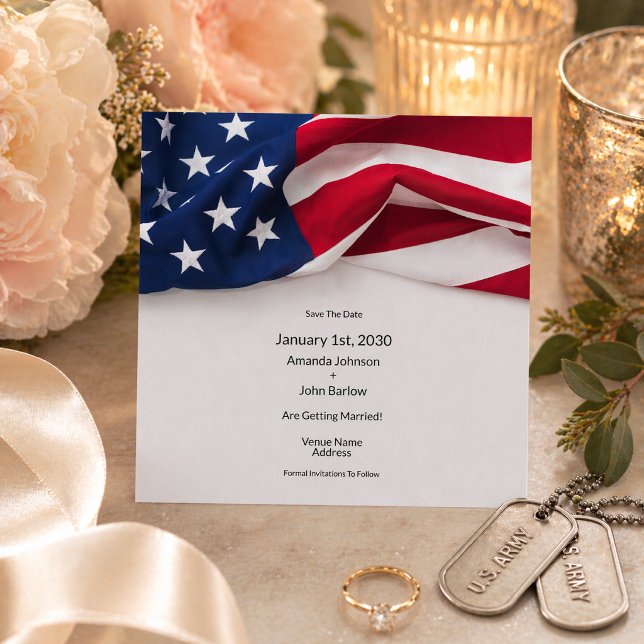 Patriotic American Flag Wedding Save The Date Card (Creator Uploaded)